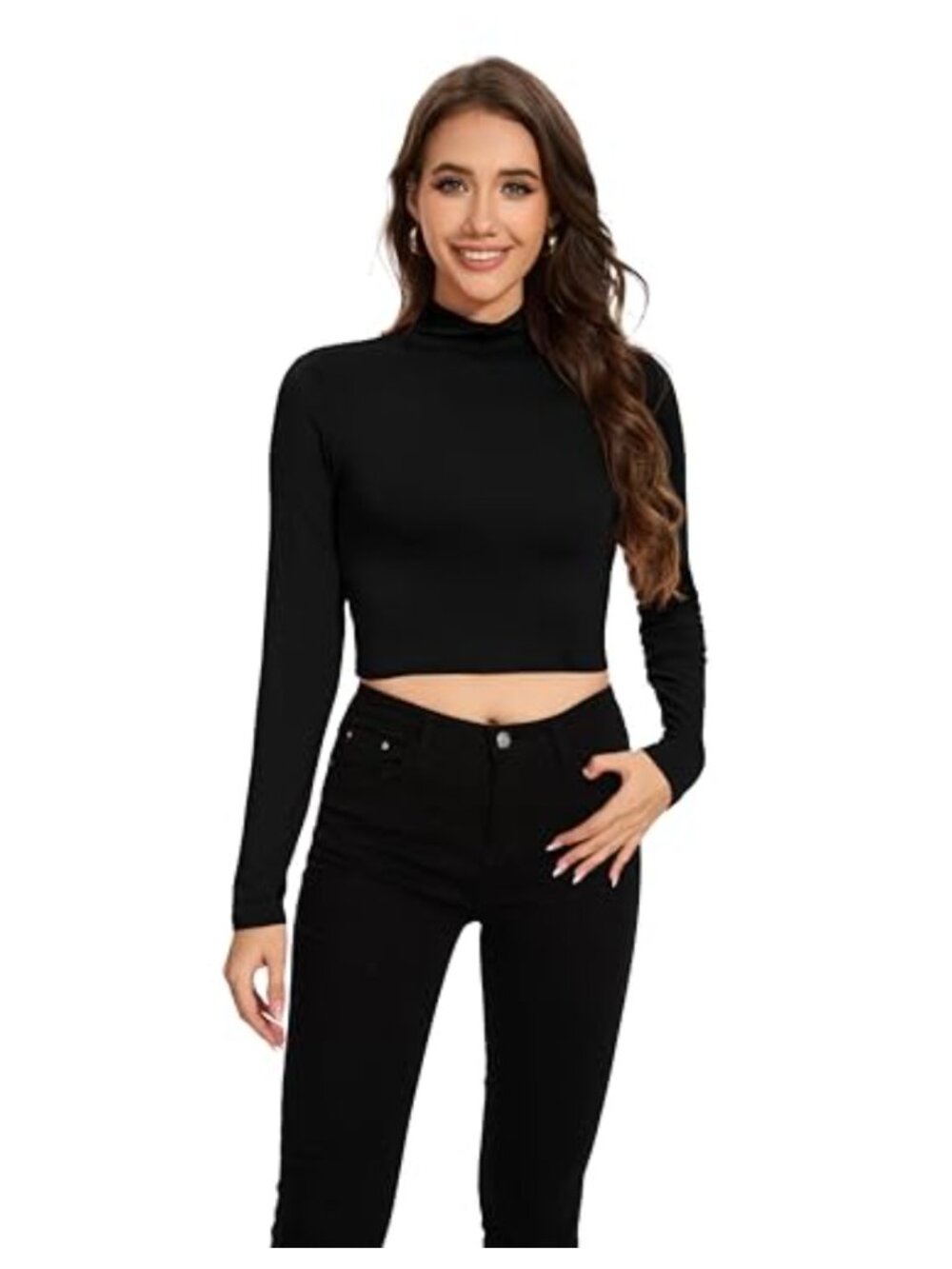 MadHeart Women's Long Sleeve Crop Top Slim Fit Mock Neck Base Layer Shirt